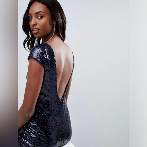 EUC TFNC Tall Sequin Cap Sleeve Midi Dress in navy - Picture 2 of 9